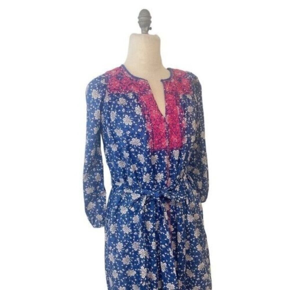 J. Crew Cerulean Block-Print Tulum Midi Dress missing Pom poms XXS - Picture 4 of 7